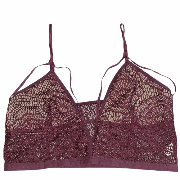 Nollie Lace Bralette Maroon Cream Size Large - Picture 1 of 6